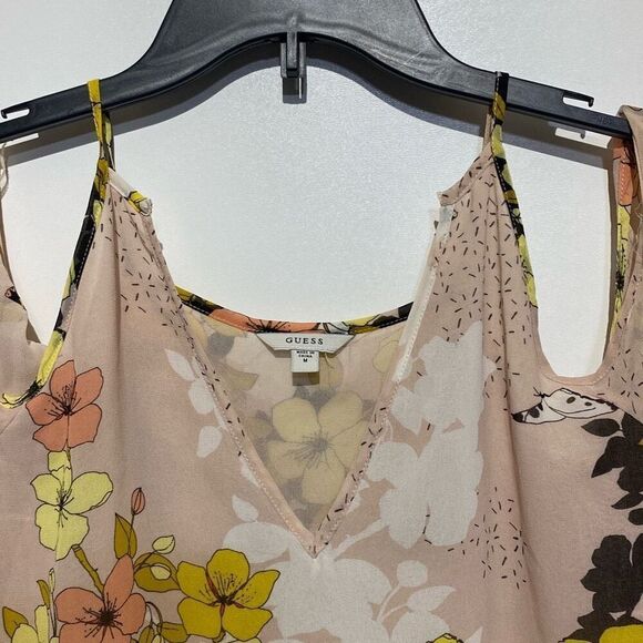 Guess Women's Multicolor Floral Cold Shoulder Sheer Sleeve V-Neck Blouse Medium - Picture 4 of 7